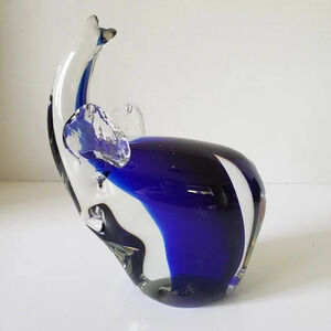 Murano Style Cobalt  Blue Elephant Art Glass Paperweight.